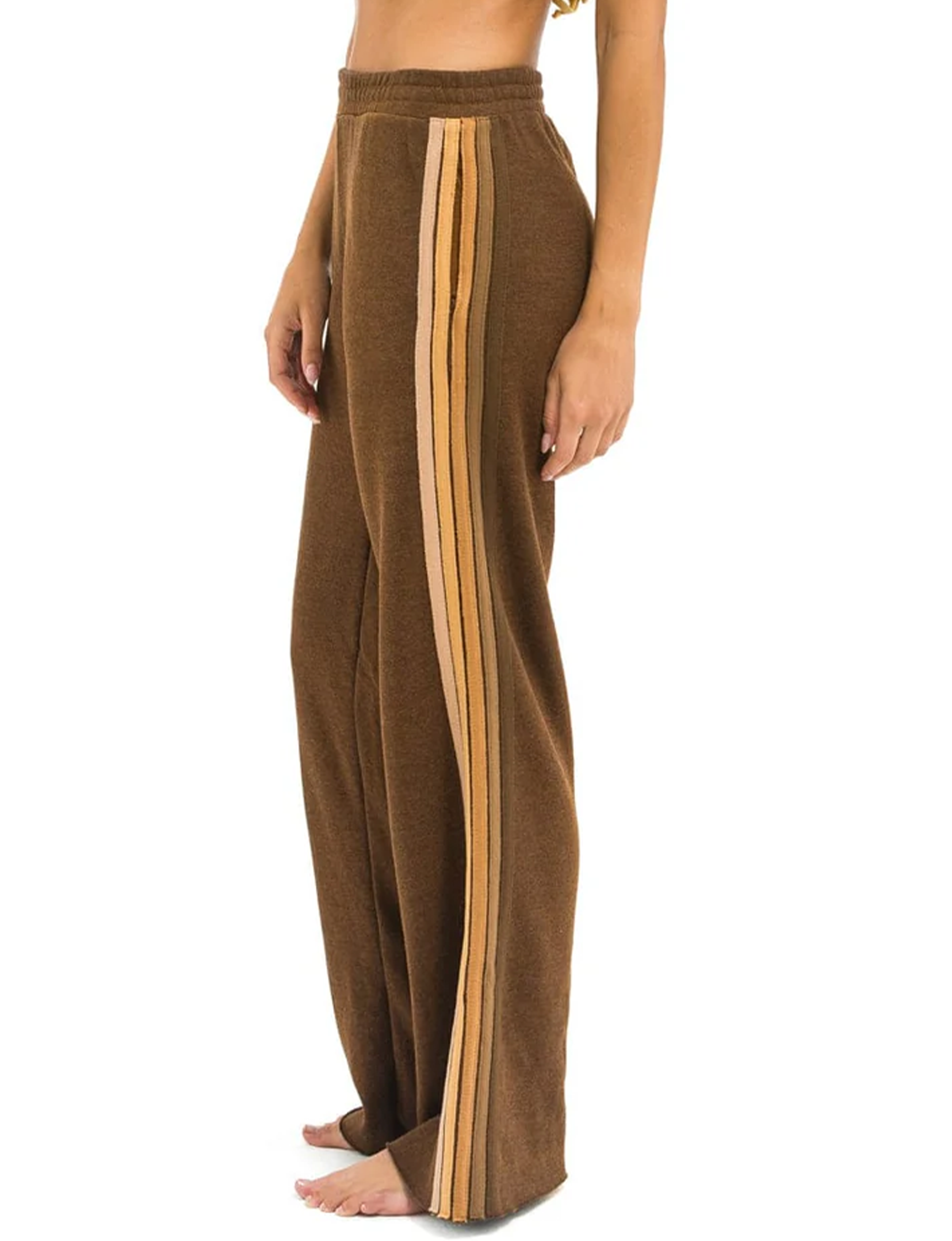 5 Stripe Wide Leg Pocket Sweatpants, Chocolate/Espresso