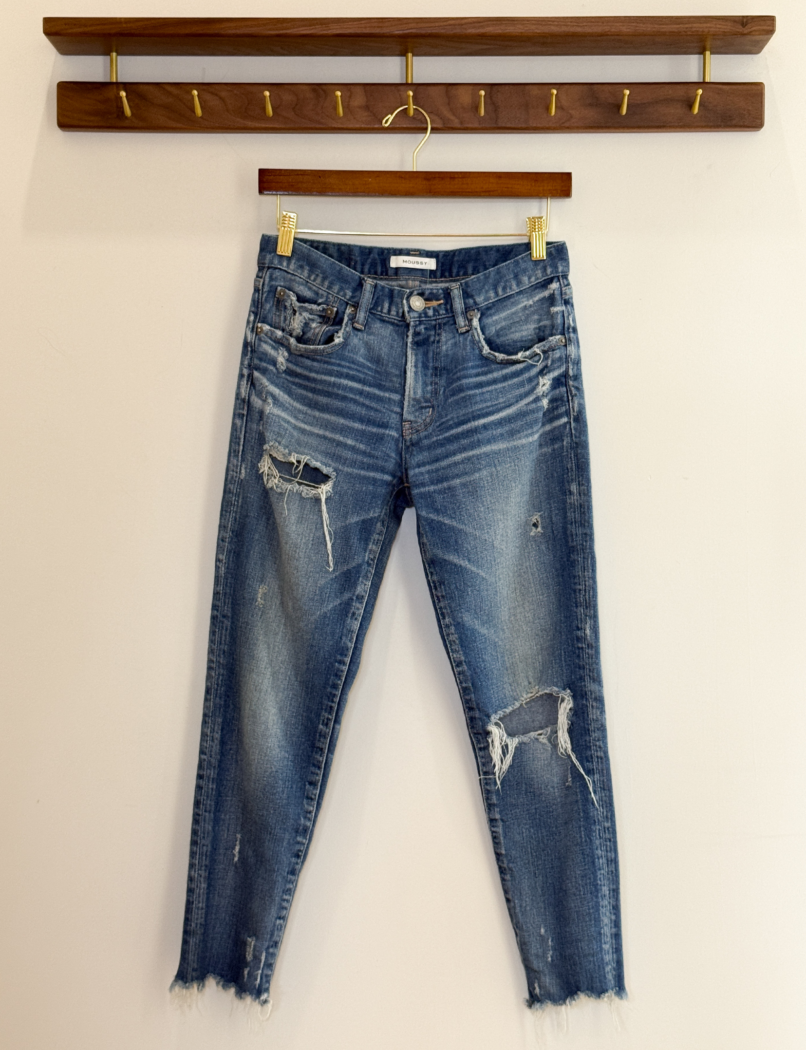 Moussy Distressed Skinny Jeans, Medium Wash