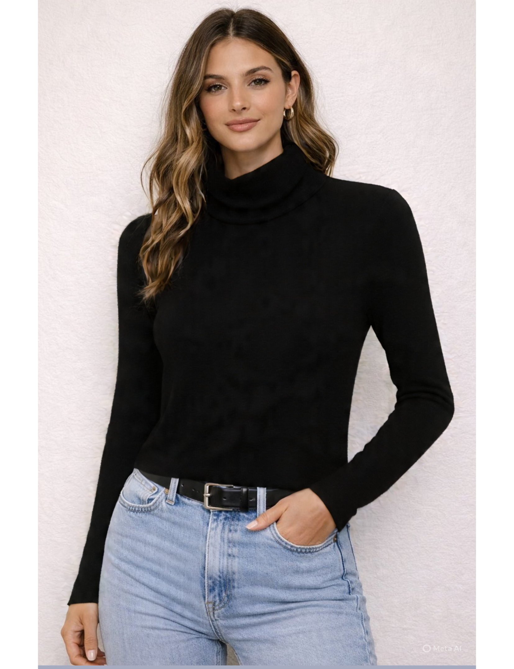 Long Sleeve Turtleneck Tee, Black