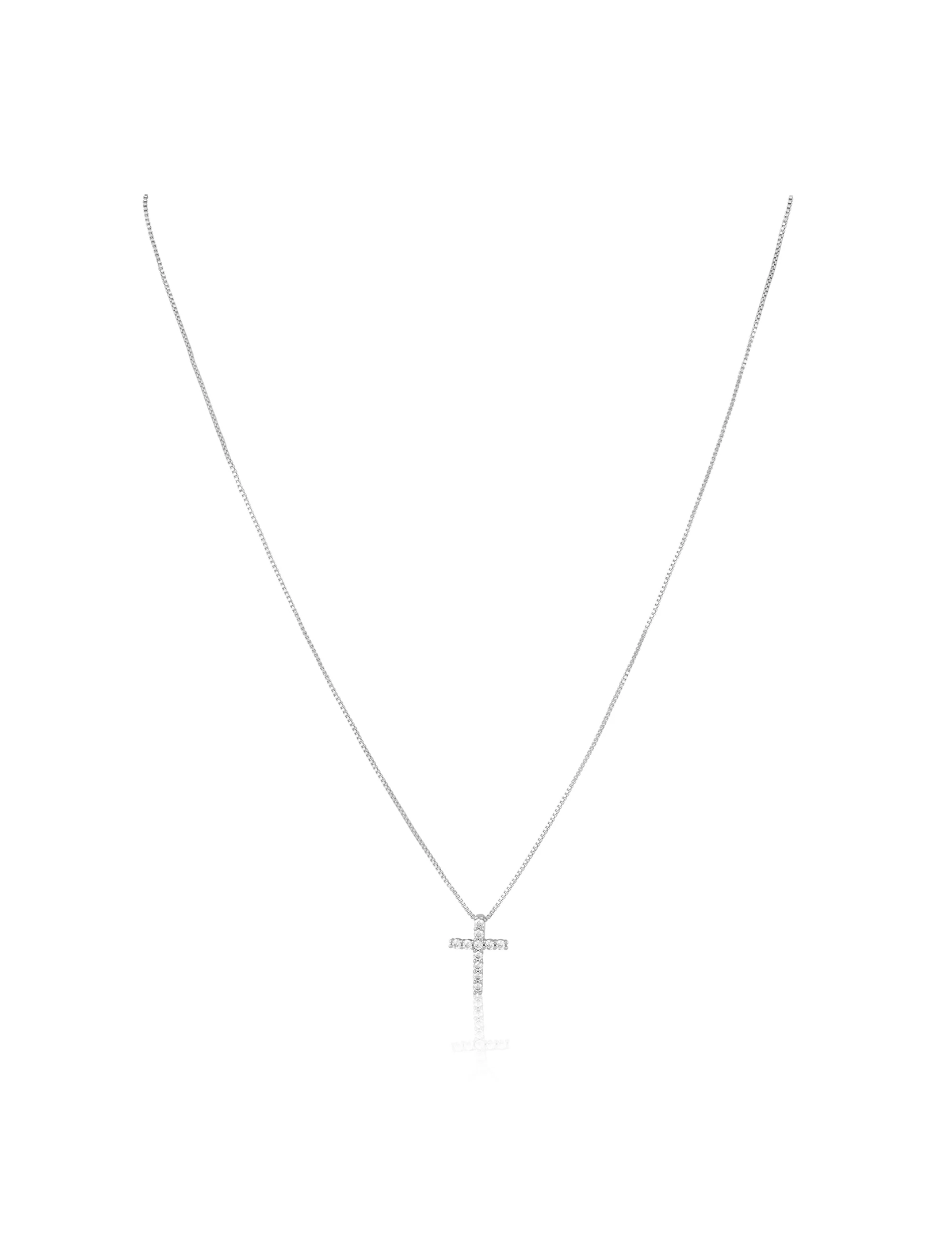 Raya CZ Cross Necklace, Silver