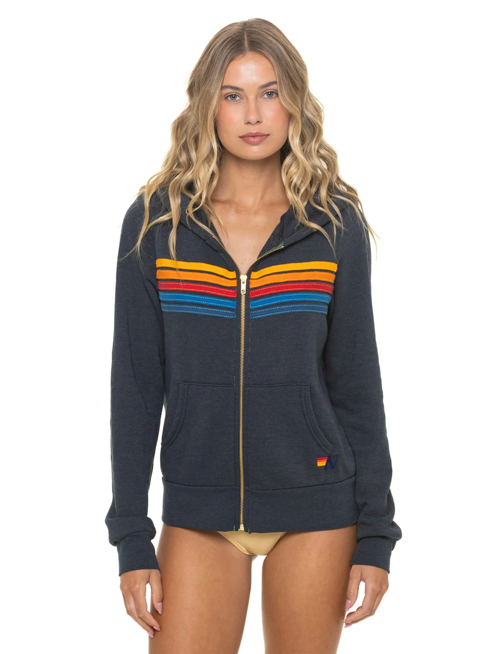 5 Stripe Zip Hoodie, Charcoal Multi