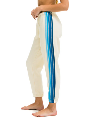 5 Stripe Womens Sweatpants, Vintage White/Blue