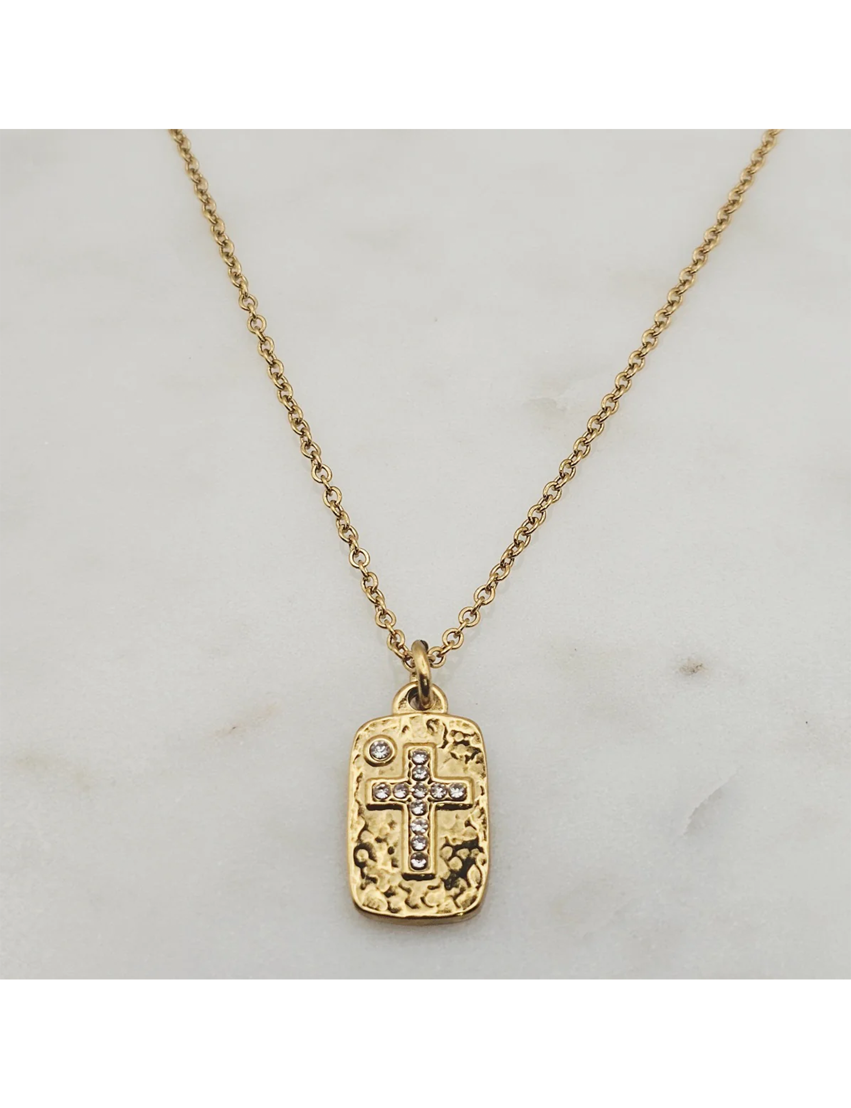 Hammered Pendant Cross Necklace, Gold