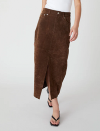 Suede Midi Skirt, Black Coffee