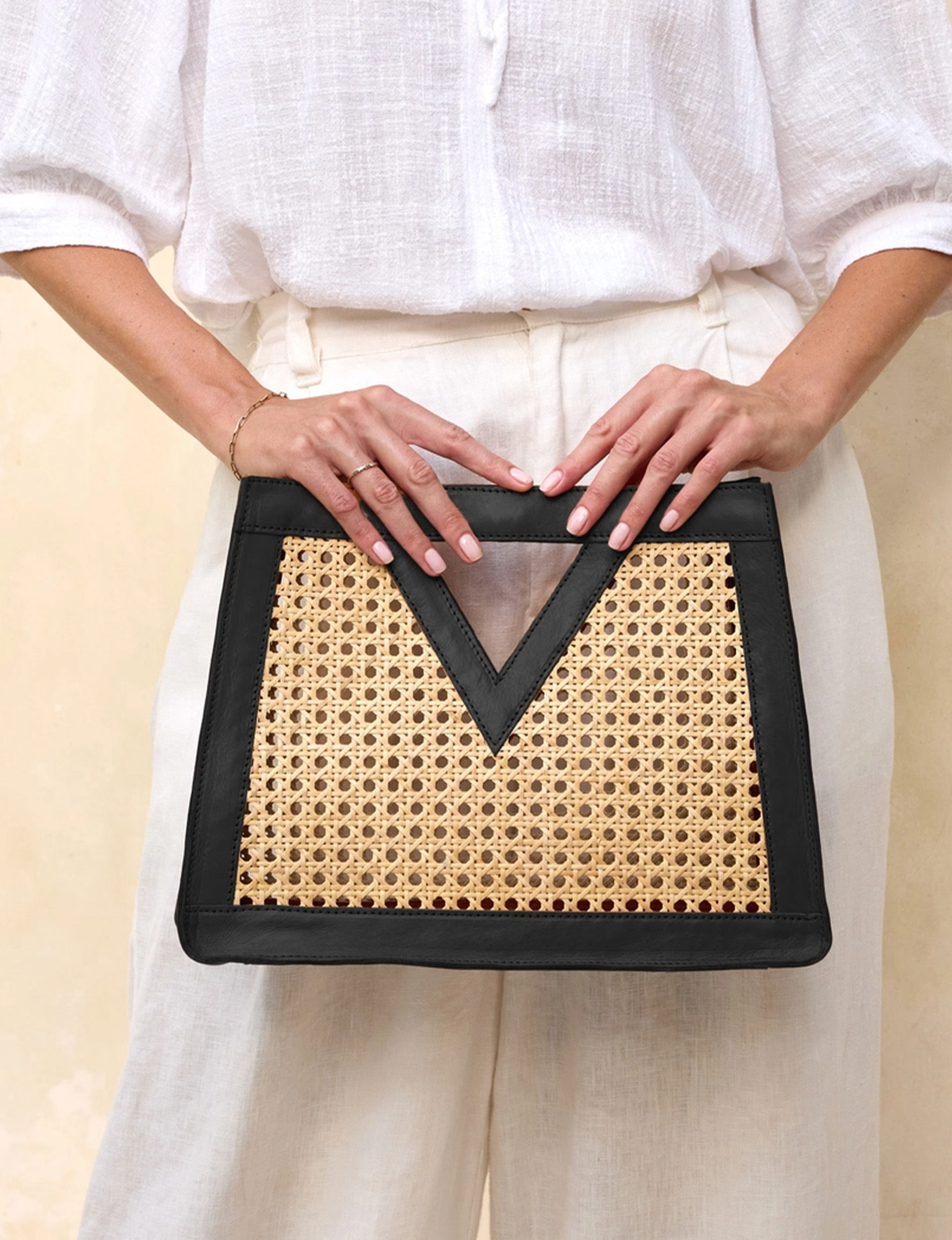 Triangle Tote, Black Leather