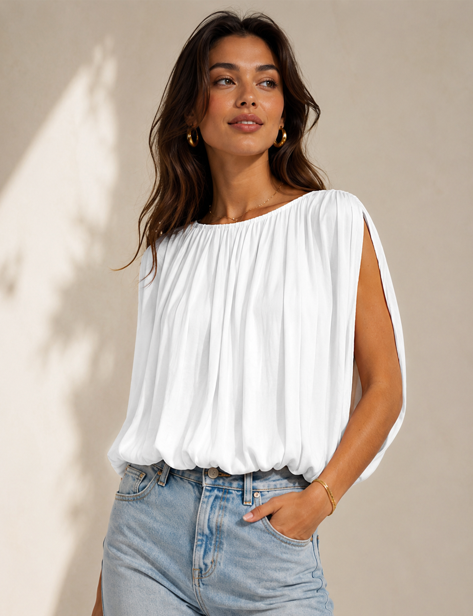 Grecian Drape Blouse, Off White