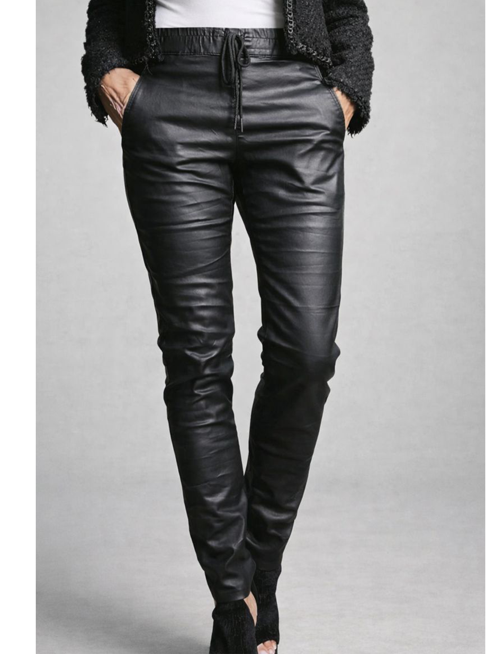 Shely Vegan Leather Pant, Black