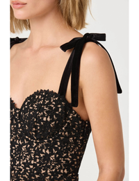 Donne Floral Lace Midi Dress, Black Nude