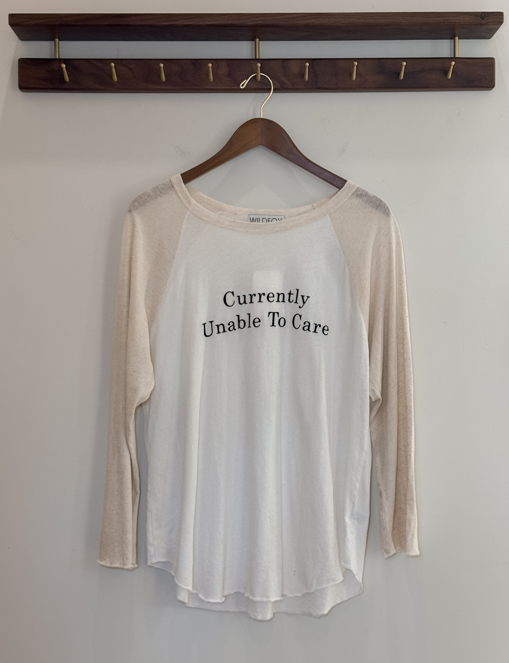 Wildfox Currently Unable To Care L/S Tee, White/Cream