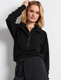 Double Zip Pullover, Heather Black
