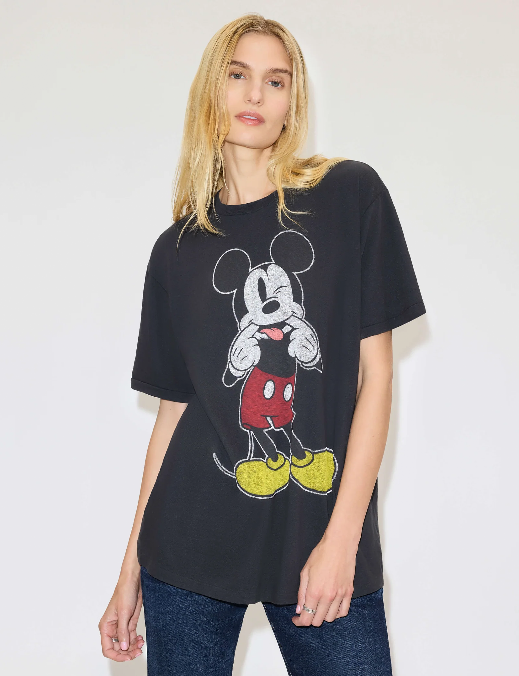 Silly Mickey Boyfriend Tee, Washed Black