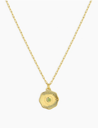 Power Birthstone Coin Necklace (August), Gold/Peridot