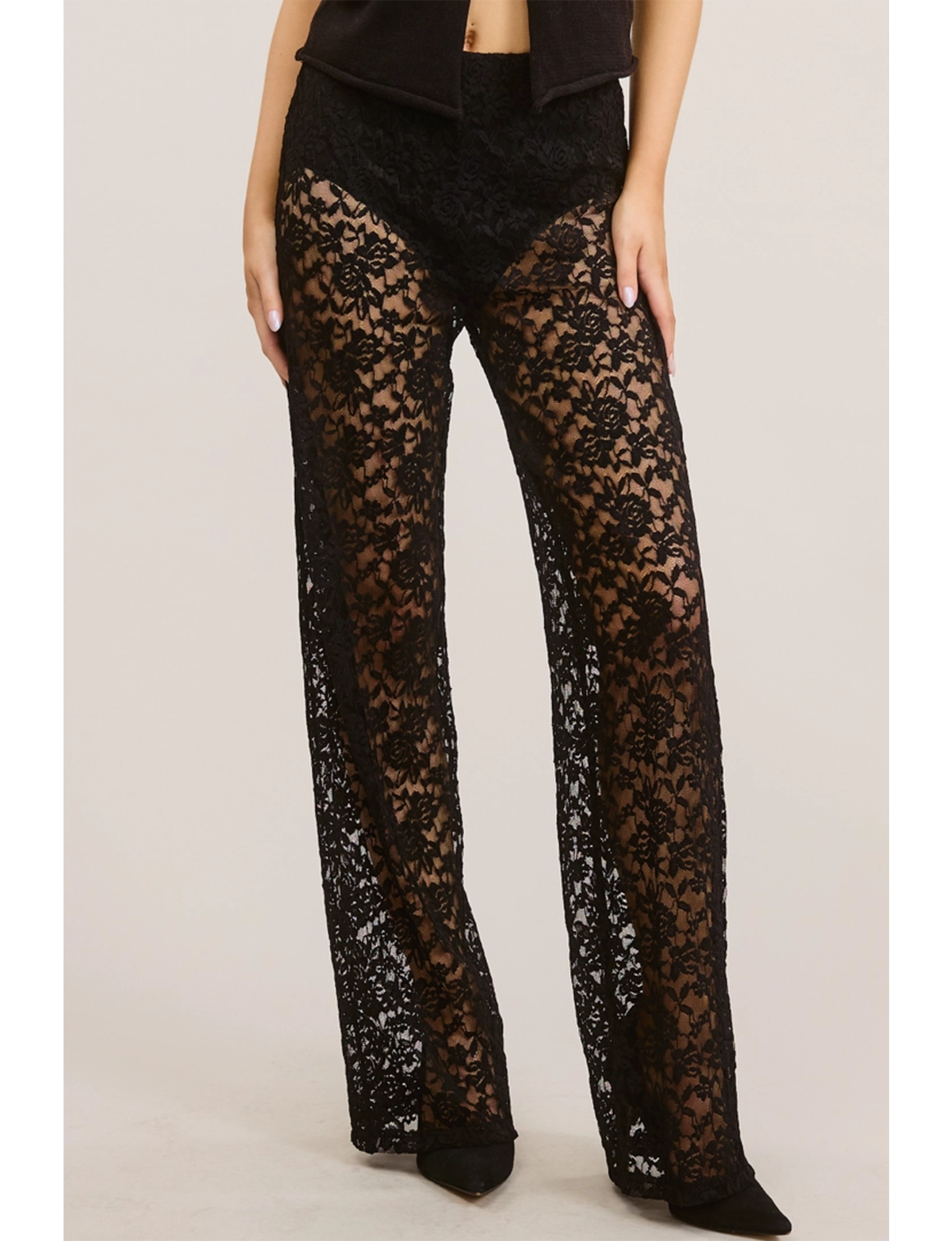 Sheer Lace Pants, Black