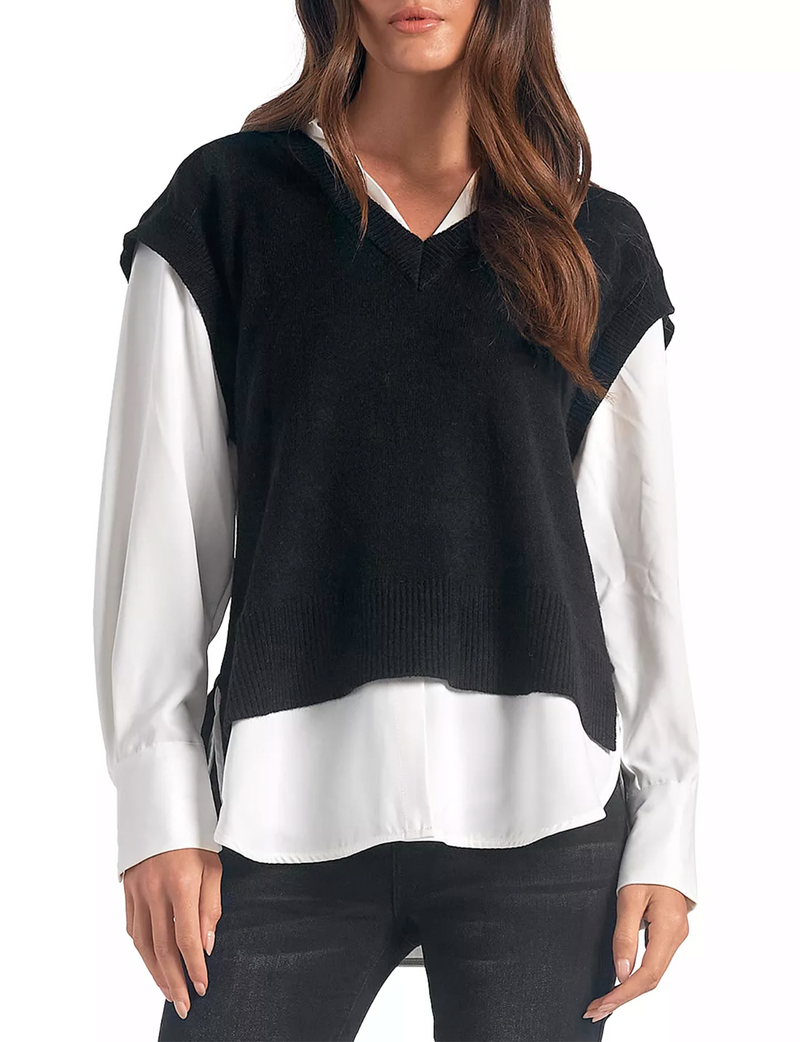 Longsleeve Sweater Shirt Combo, Black/White