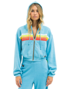 5 Stripe Cropped Relaxed Zip Hoodie, Aquamarine/White Neon