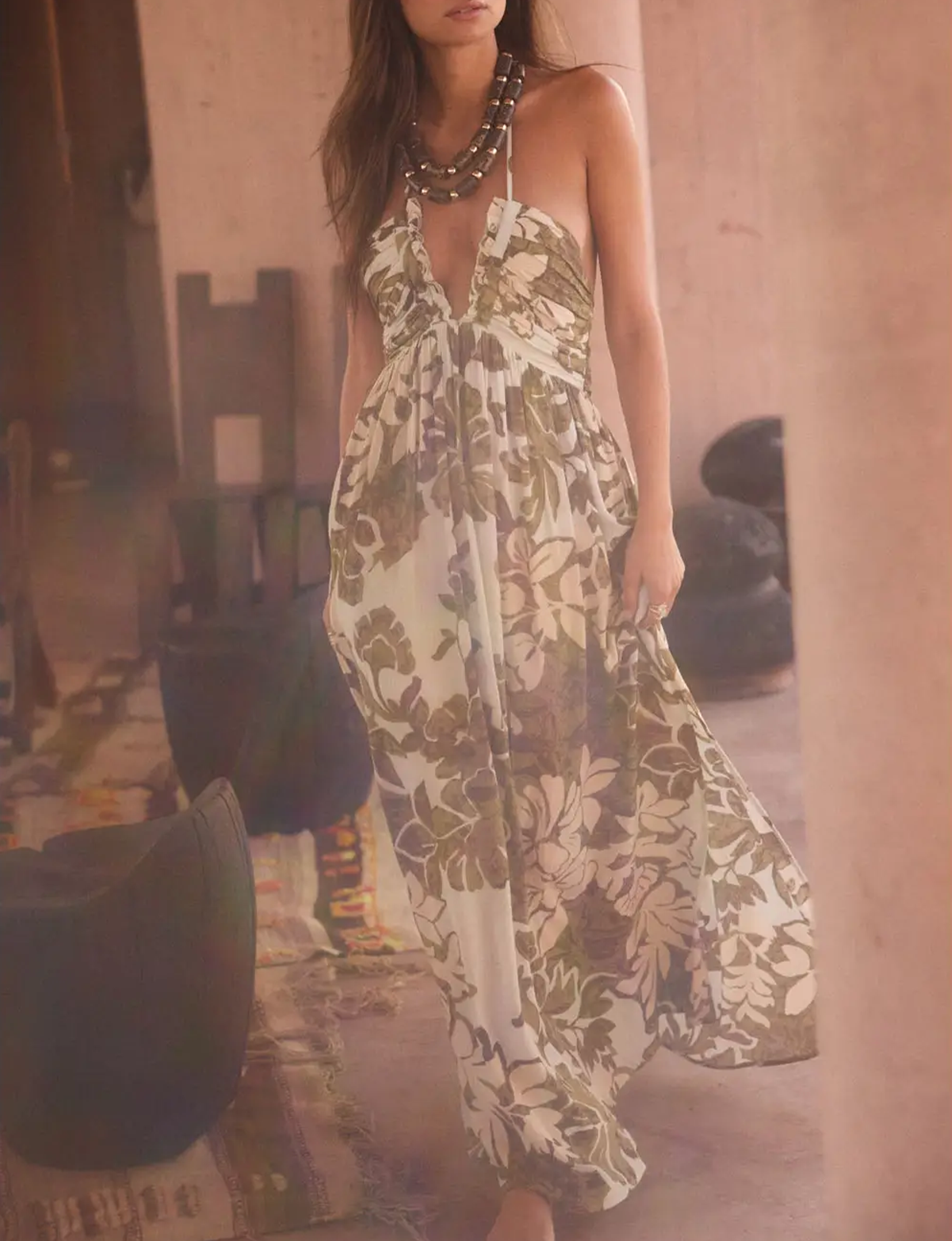 Floral Maxi Dress, Pale Blue/Green