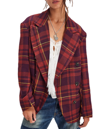 Dean Double Breasted Blazer, Plum/Combo