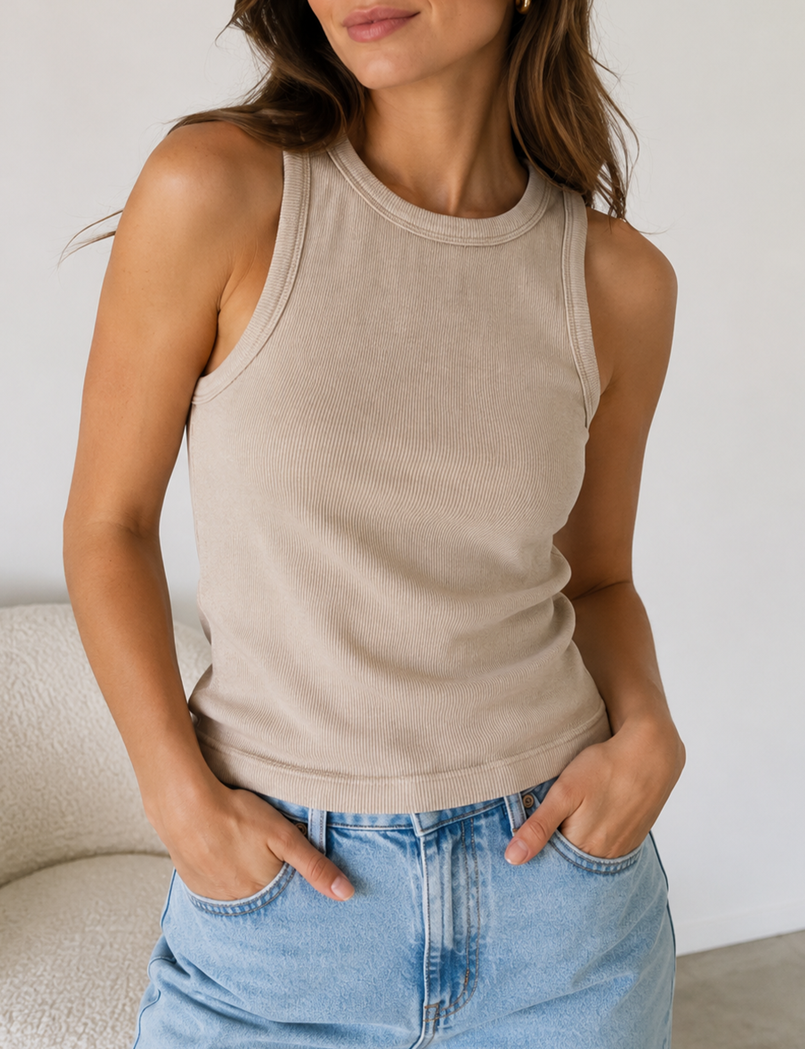 Doubled Up Cropped Tank, Sandy