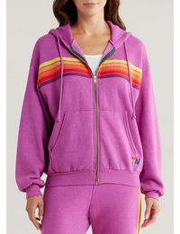 5 Stripe Relaxed Zip Hoodie, Magenta/Orange Yellow