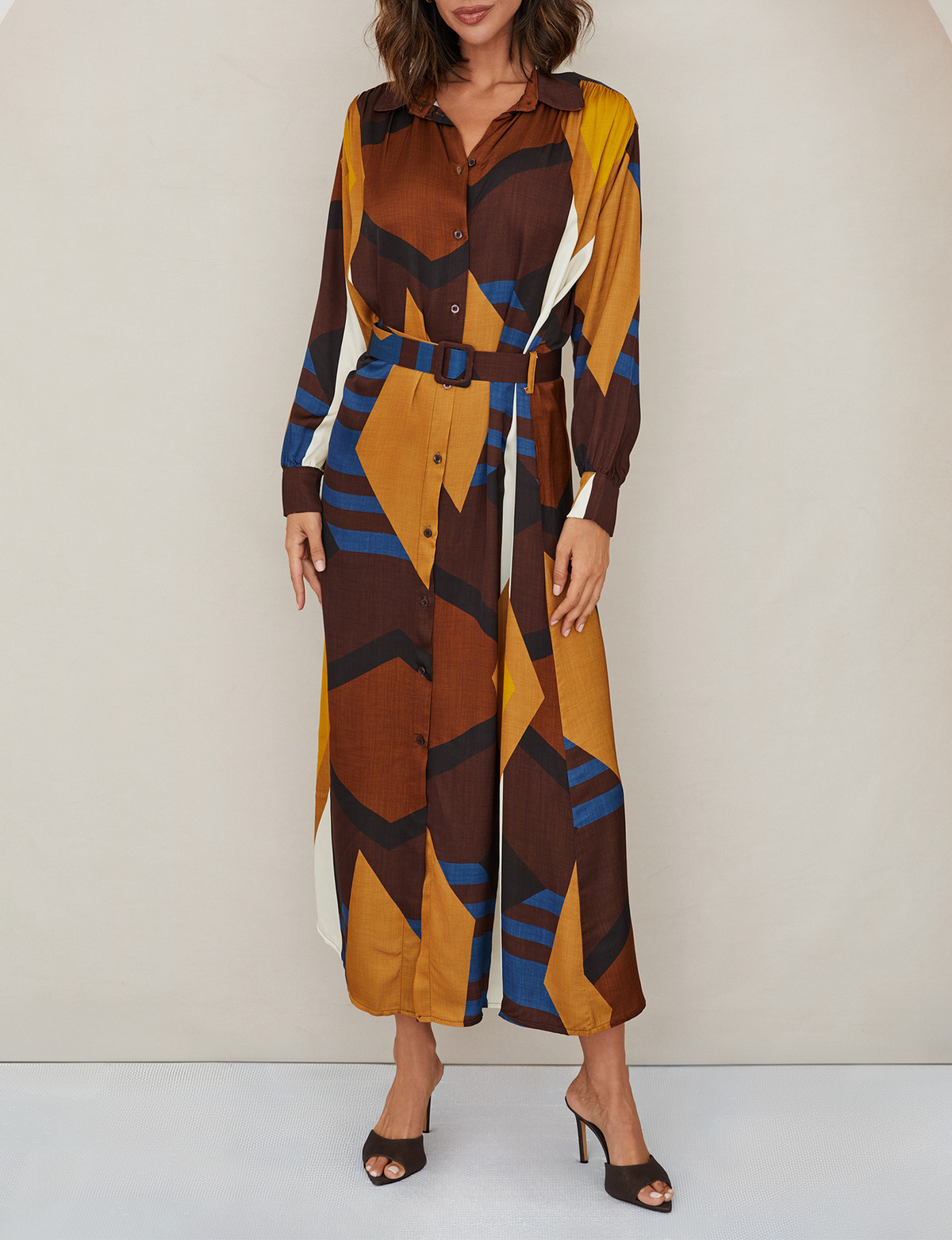 Asymmetric Geo Dress, Brown