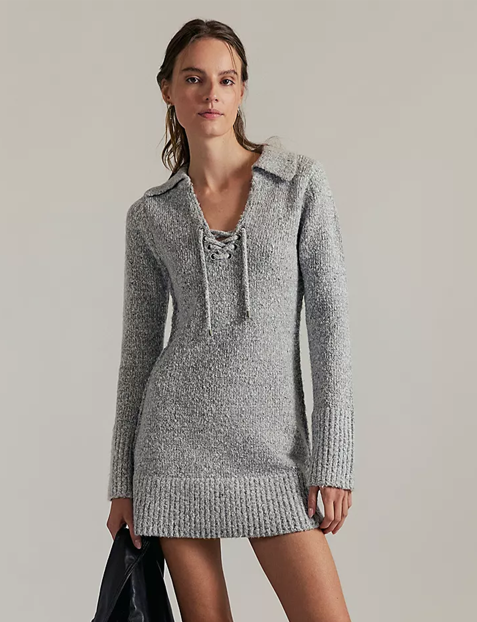 Milena Mini Sweater Dress, Grey Heather/Combo