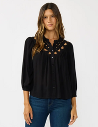 Embroidered Yoke Blouse, Black