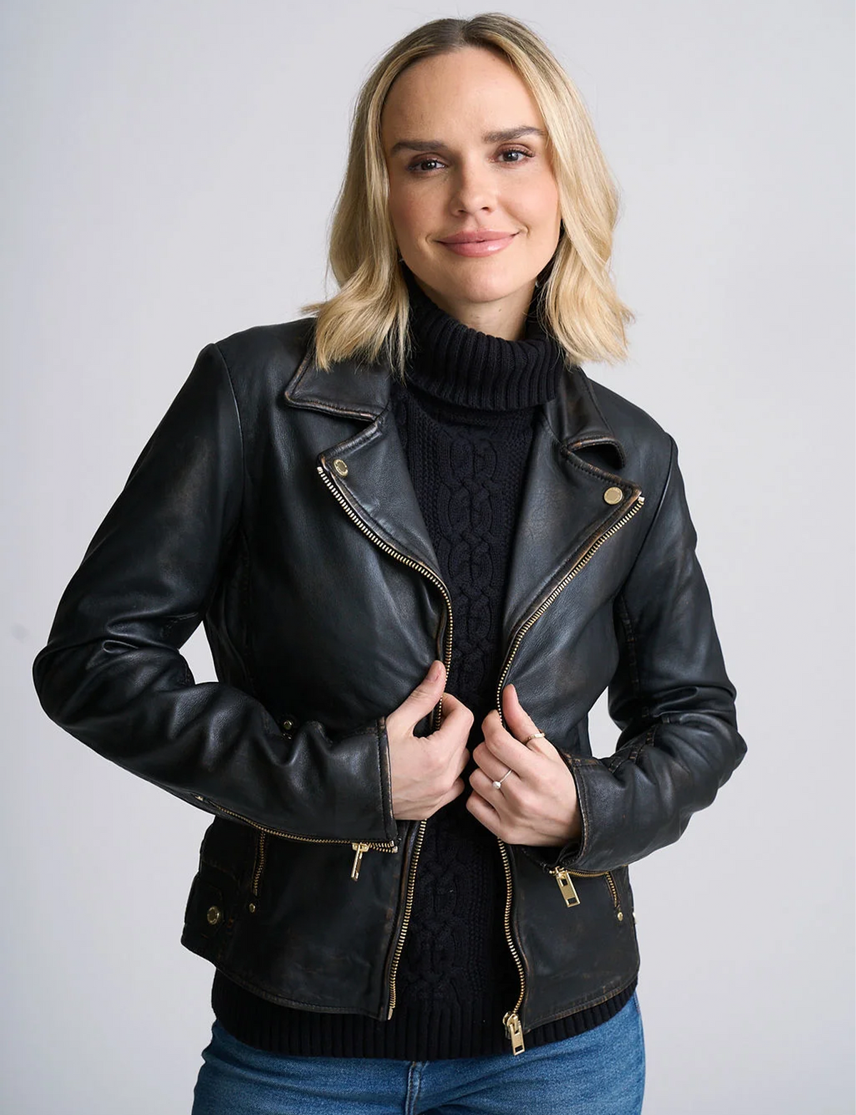 Hazie Biker Jacket, Antique Black