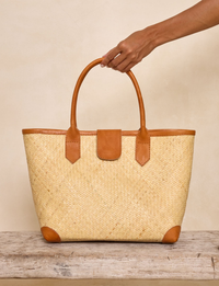 Rattan Rolled Tote, Ivory