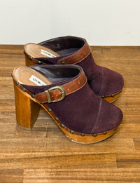 Steve Madden Suede Wooden Platform Mule, Plum