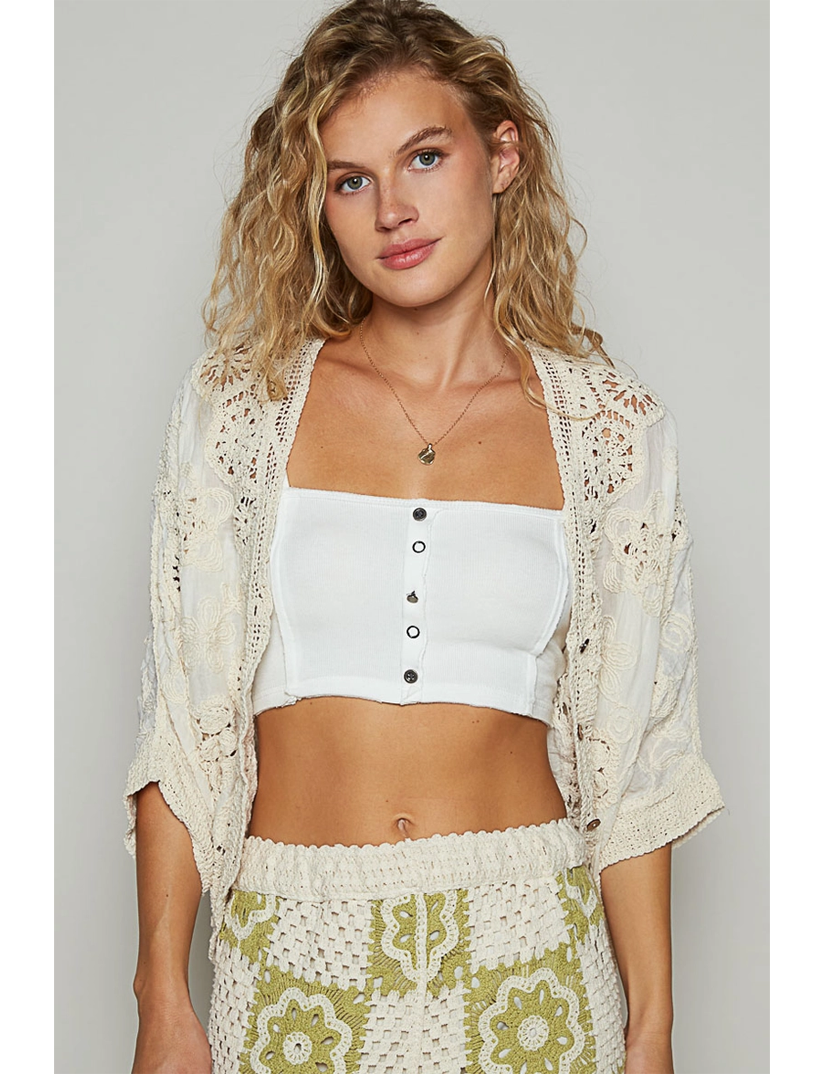 V-Neck Roomy Cardigan, Natural