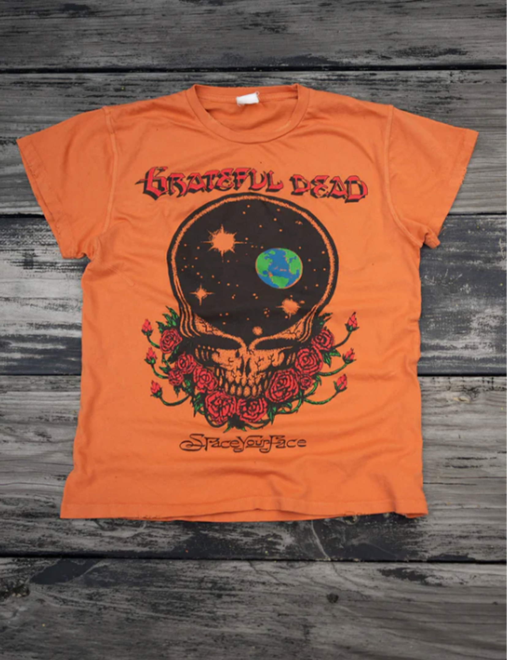 Grateful Dead Space Your Face Crew Tee, Orange Crush