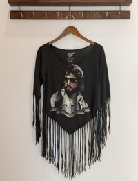 Midnight Rider Waylon Jennings Fringe Top, Coal