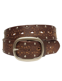 Distressed Leather Studded Belt, Vintage Brown