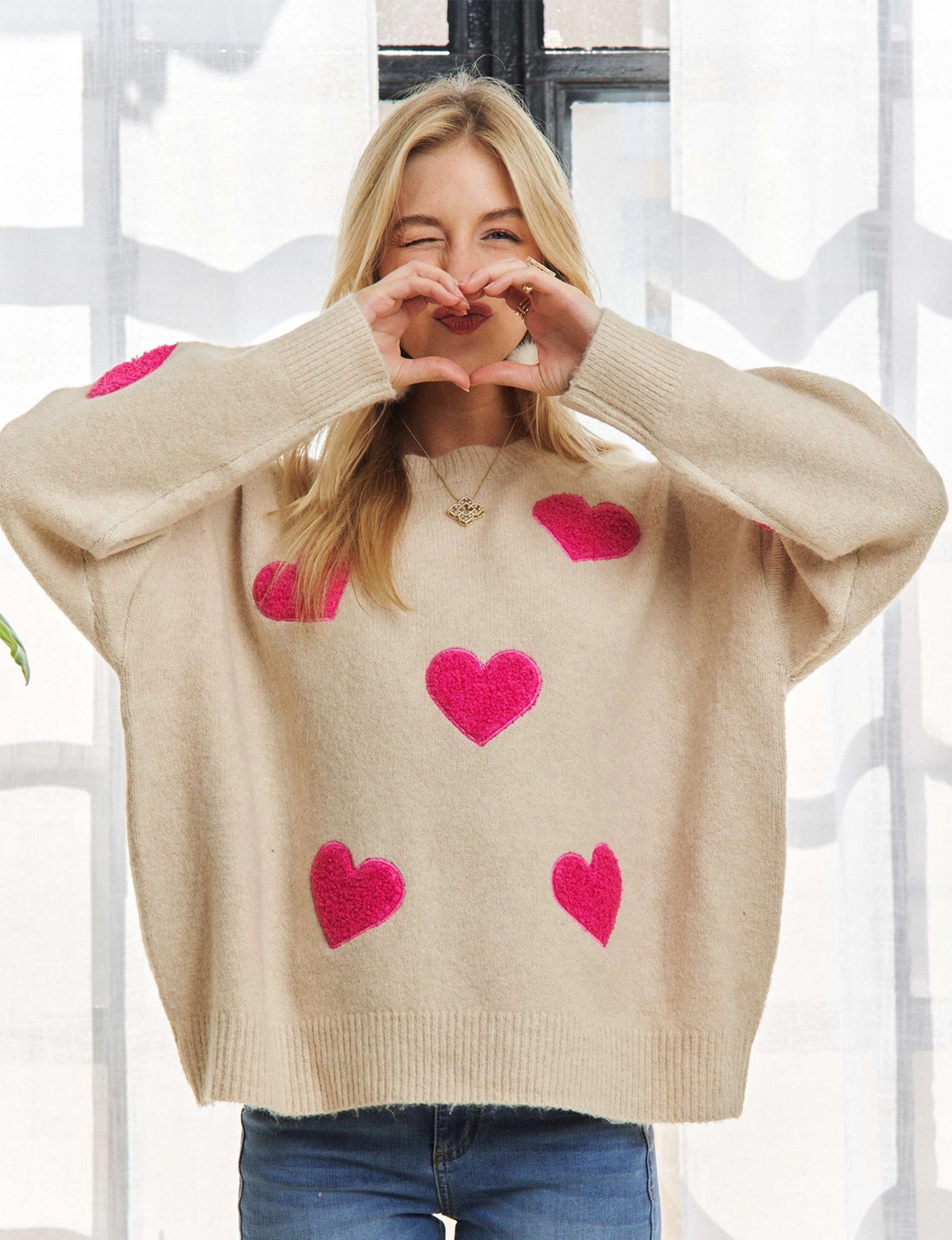Cupid Heart Sweater, Oatmeal