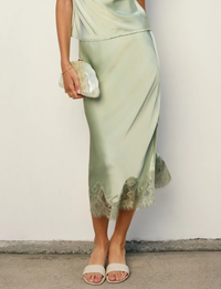 Satin Pencil Skirt, Light Sage