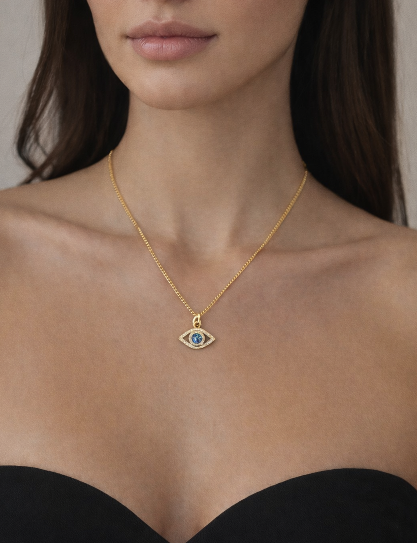 Third Eye Pendant Necklace, Gold/Blue