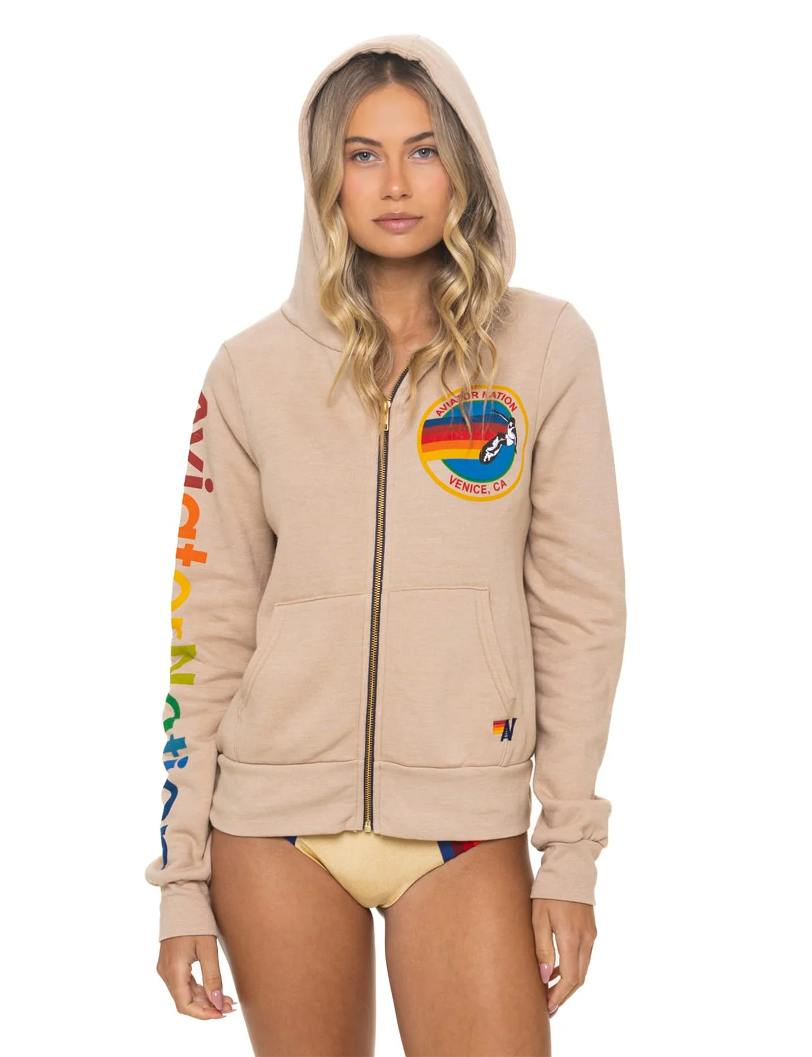 Logo Zip Hoodie, Sand