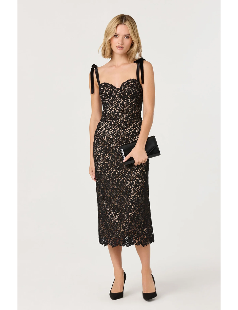 Donne Floral Lace Midi Dress, Black Nude – Punch Clothing