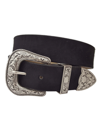 Western Silver Buckle Belt, Black
