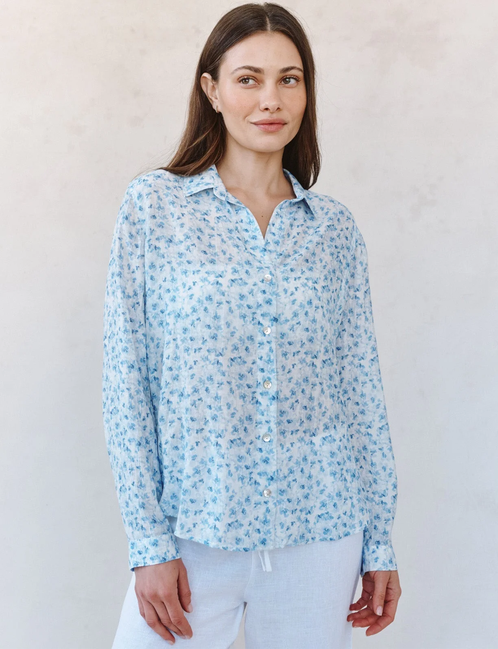 Classic Button Down, Blue Ditsy Floral