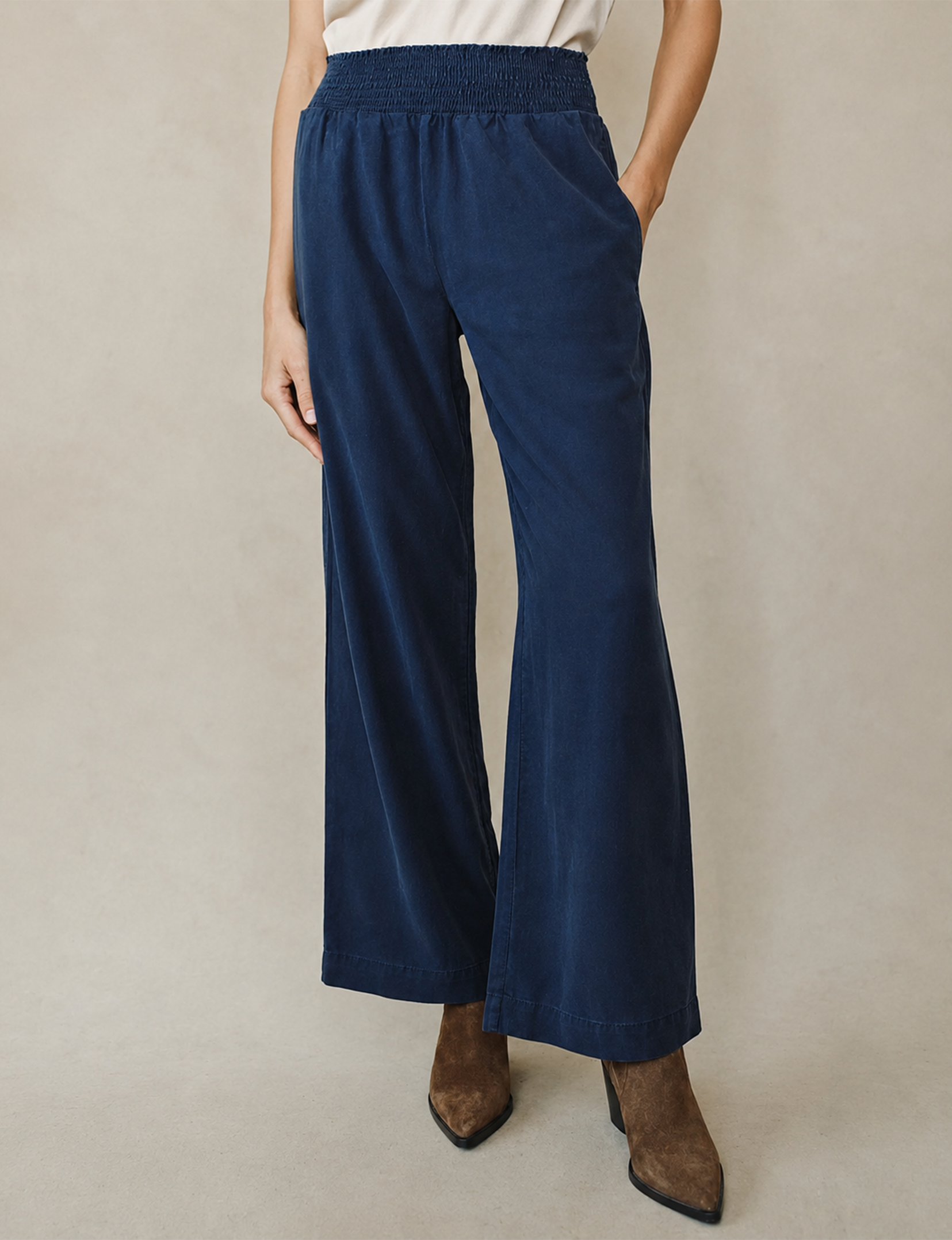 Smocked Pocket Wide Leg Pant, Midnight Surf
