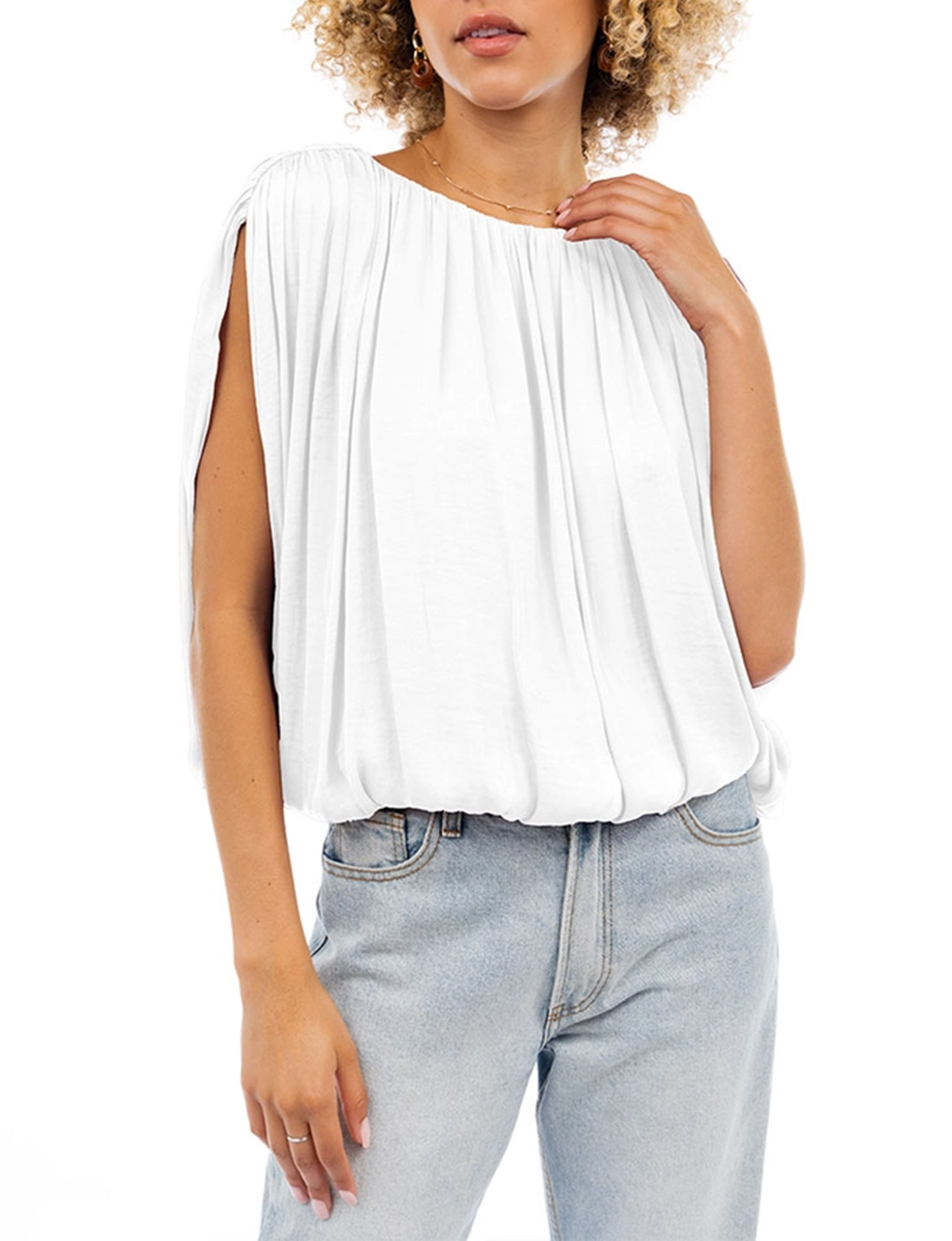 Grecian Drape Blouse, Off White