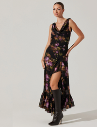 Cecilia Dress, Black/Purple/Floral