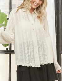 Embroidered Button Up Blouse, White