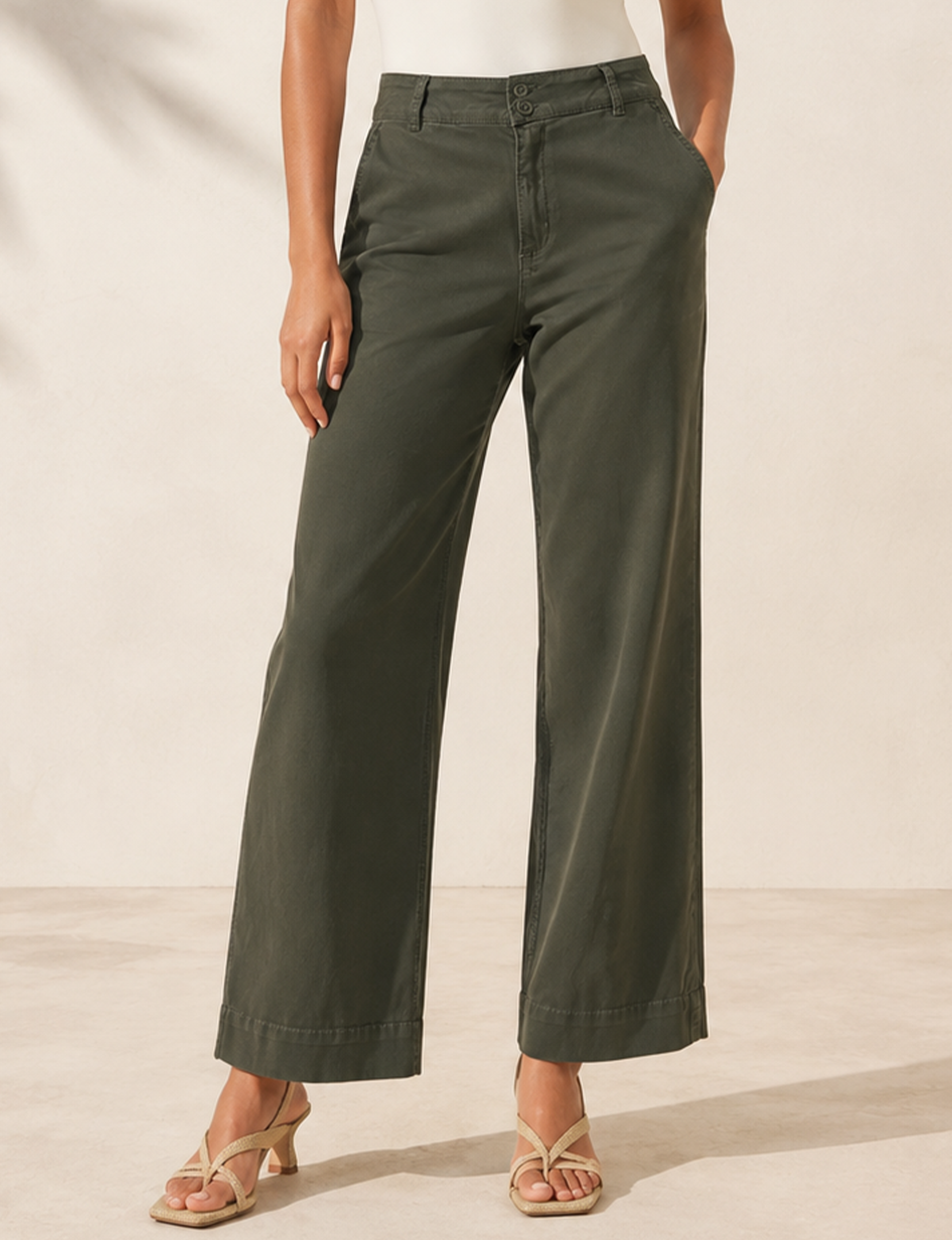 Saige Wide Leg Crop Pant, Forest Army