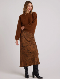 Bias Midi Skirt, Bronzed Maple