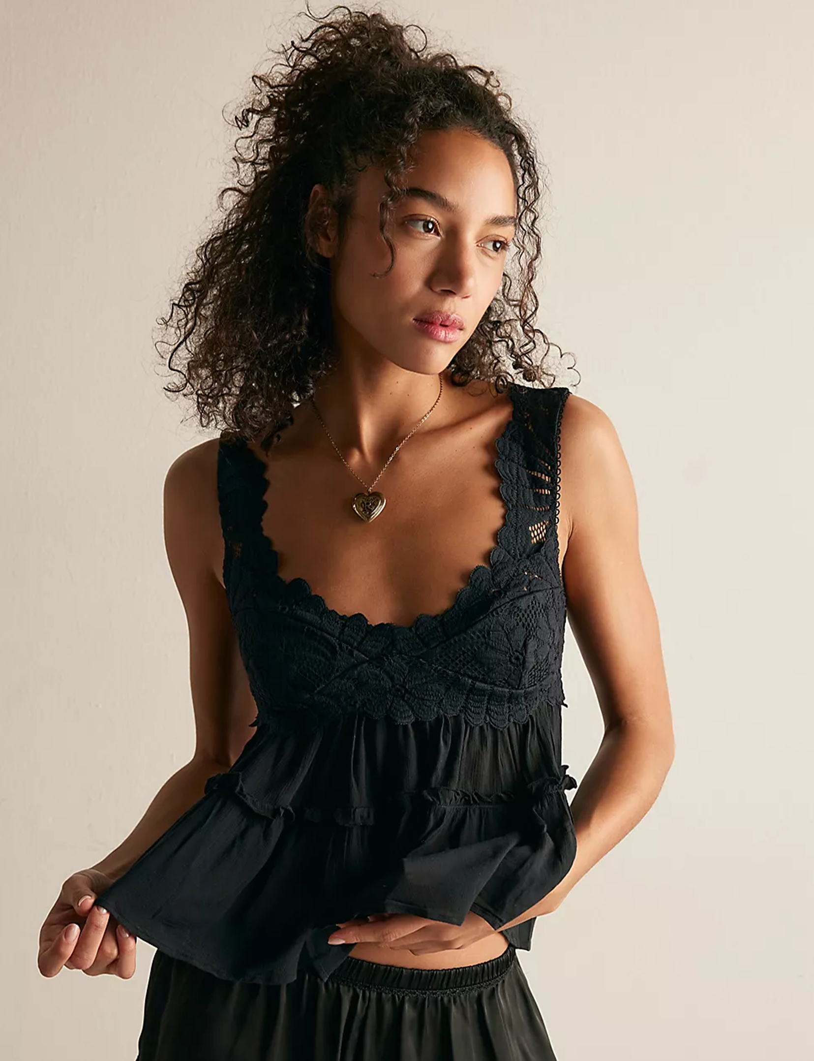 Petal Party Shapeless Cami, Black