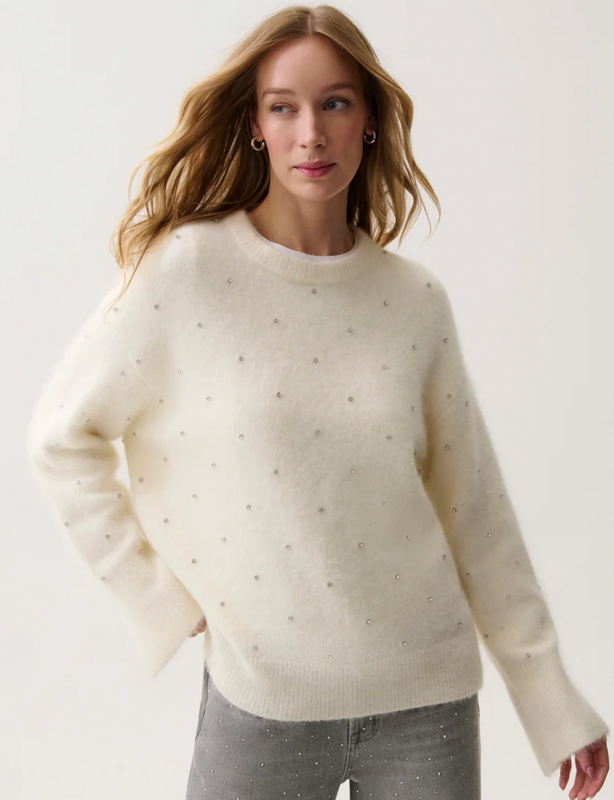 Luna Embellished Sweater, Winter White
