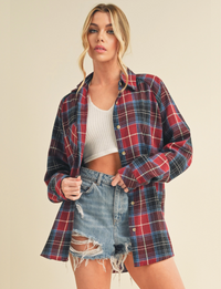 Kate Flannel Shirt, Red Combo