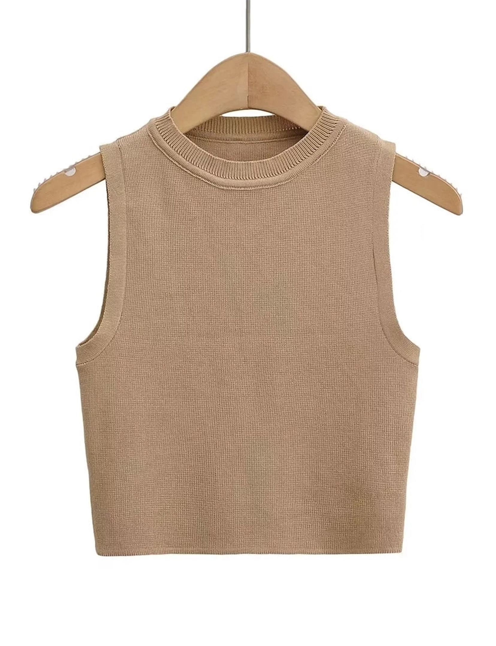 Crew Neck Knit Top, Brown